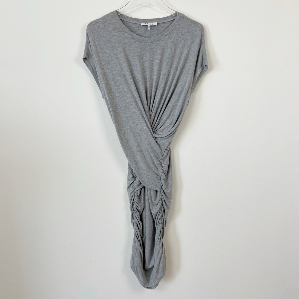 Frame Dress Wrap Ruched Crisscross Gray Womens Sz S/P Stretch Hourglass Jersey